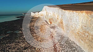 Flight over the white cliffs of Beachy Head and Seven Sisters in England