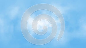 Flight over white clouds under blue sky background, seamless loop ready animation