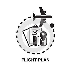 Flight plan icon. Airplane routes icon. Routes travels isolated on background