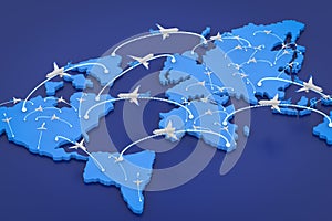 Flight route with world map