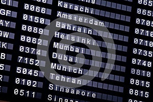 A flight schedule at the airport