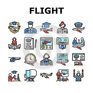 Flight School Educate Collection Icons Set Vector