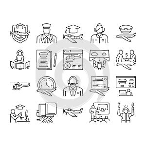 Flight School Educate Collection Icons Set Vector .