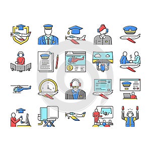 Flight School Educate Collection Icons Set Vector .