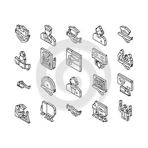 Flight School Educate Collection isometric icons set vector