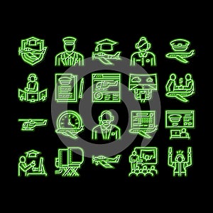 Flight School Educate neon glow icon illustration