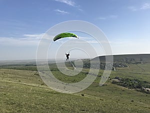 Flight school of paragliding. Beautiful view. Adrenaline.