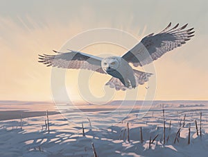 Flight of the Snowy Owl across the Arctic Tundra