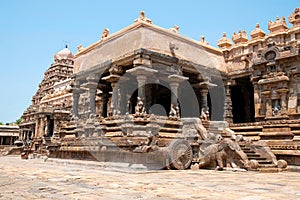 Flight of steps to agra-mandapa, Airavatesvara Temple, Darasuram, Tamil Nadu. View from South East.