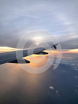 Flight Sunset over English Channel