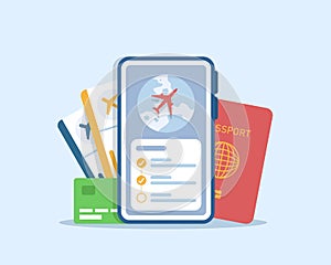 Flight ticket booking,Go Travel Mobile Ticket Booking Concept with Passenger Passports