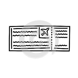 Flight ticket doodle icon, vector color line illustration