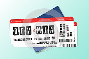 Flight tickets for couple concept. Two airplane coupons for wedding journey