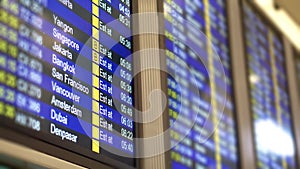Flight time table schedule for international flights in airport