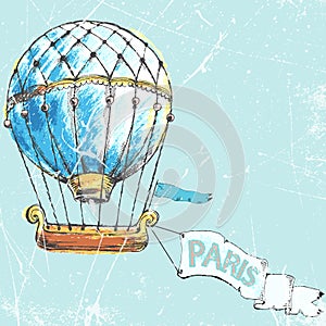 Flight to Paris in air balloon. vector illustration