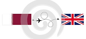 Flight and travel from Qatar to United Kingdom of Great Britain by passenger airplane Travel concept