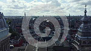 Flight in between twoChuch Towers of Basilica of Saint Nicholas, Amsterdam, Aerial forward