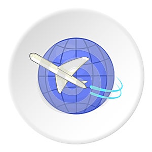 Flights around world icon, cartoon style