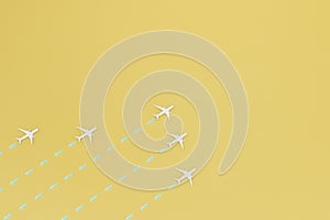 flights around the world by plane. aircraft flying along the route. copy paste, copy space. 3d render