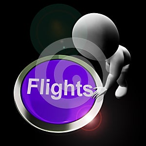 Flights button means booking or reserving an airplane - 3d illustration