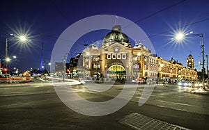 Flinders Street Railway Station after dark