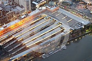 Flinders Street Station aerial view at night, Melbourne