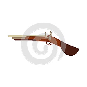 Flintlock gun handgun weapon pistol antique. Old military flintlock wooden retro illustration pirate. Vintage firearm violence