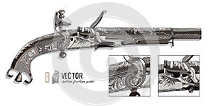 Flintlock pistol. Scottish flintlock pistol with the scroll or rams horn