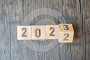 Flip 2022 to 2023 block. goal, Resolution, strategy, plan,, motivation, reboot, forecast, change, countdown and New Year holiday