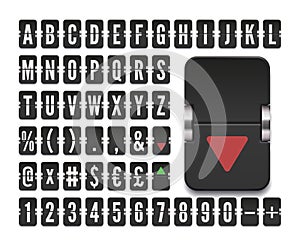 Flip board alphabet to display stock exchange rates. Airport terminal mechanical scoreboard font for financial markets