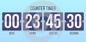 Flip clock timer. Countdown counter days, counting hours and minutes numbers. Flipclock timers vector illustration