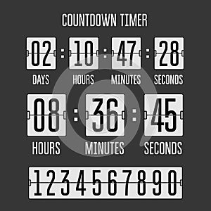 Flip countdown clock counter timer on black