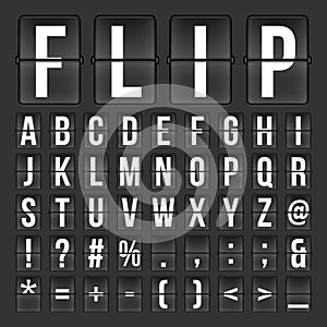 Flip countdown digital calendar clock numbers and letters. vector alphabet, font, airport board arrival symbols