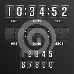 Flip Countdown Timer Vector. Analog Black Scoreboard Digital Timer Blank. Hours, Minutes, Seconds. Time Illustration
