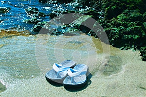 Flip flop on beach close up image summer concept picture image