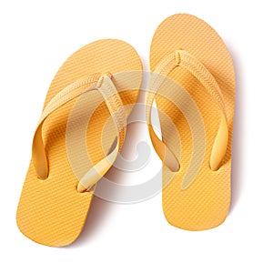 Flip flop beach shoes yellow isolated on white background