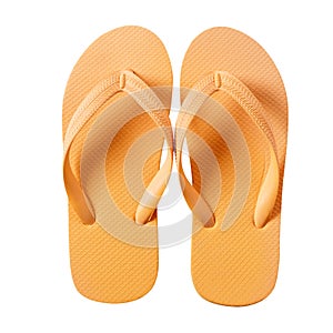 Flip flop beach shoes yellow isolated on white background close up