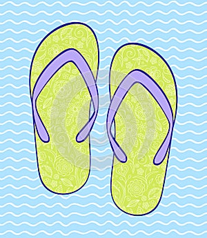 Flip-flop on blue wavy backround