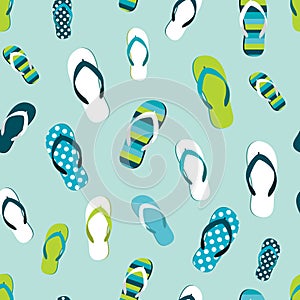 Flip flop color summer pattern. Seamless repeat background