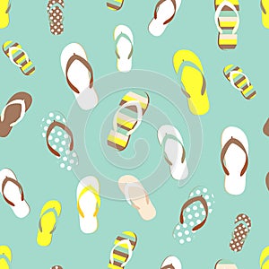 Flip flop color summer pattern. Seamless repeat background. Cartoon flat illustration