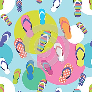 Flip flop color summer pattern. Seamless repeat background. Cartoon flat illustration