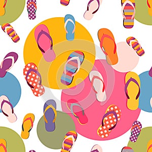 Flip flop color summer pattern. Seamless repeat background. Cartoon flat illustration