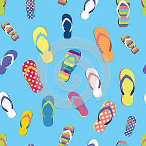 Flip flop color summer pattern. Seamless repeat background. Cartoon flat illustration