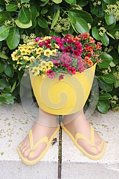 Flip flop flower pot with flowers