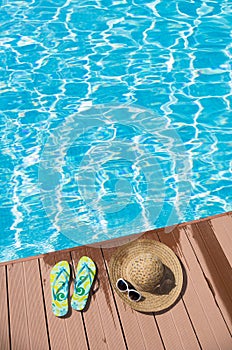 Flip-flop near swimming pool