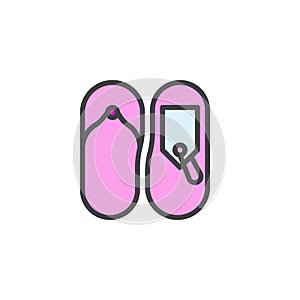 Flip flop with price tag filled outline icon