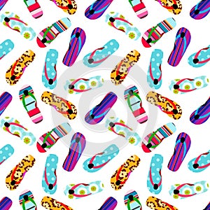 Flip flop print pattern. Seamless pattern with cute colorful sandals