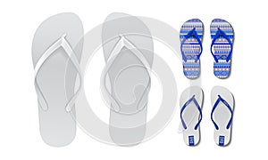 Flip Flop set mock up. Vector Design Template of Summer Beach Flip Flops Pair For Advertising, logo print