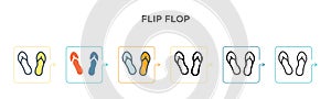 Flip flop vector icon in 6 different modern styles. Black, two colored flip flop icons designed in filled, outline, line and