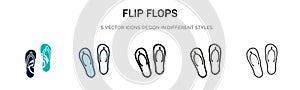 Flip flops icon in filled, thin line, outline and stroke style. Vector illustration of two colored and black flip flops vector